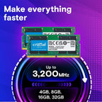 Crucial RAM 8GB DDR4 3200MHz CL22 Laptop Memory CT8G4SFRA32A Green