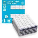 E-Cloth Classic Check Dish Towel, Premium Microfiber Cleaning Cloth, Ideal Kitchen Dish Drying Towels, Washable and Reusable, 100 Wash Guarantee, Blue, 4 Pack