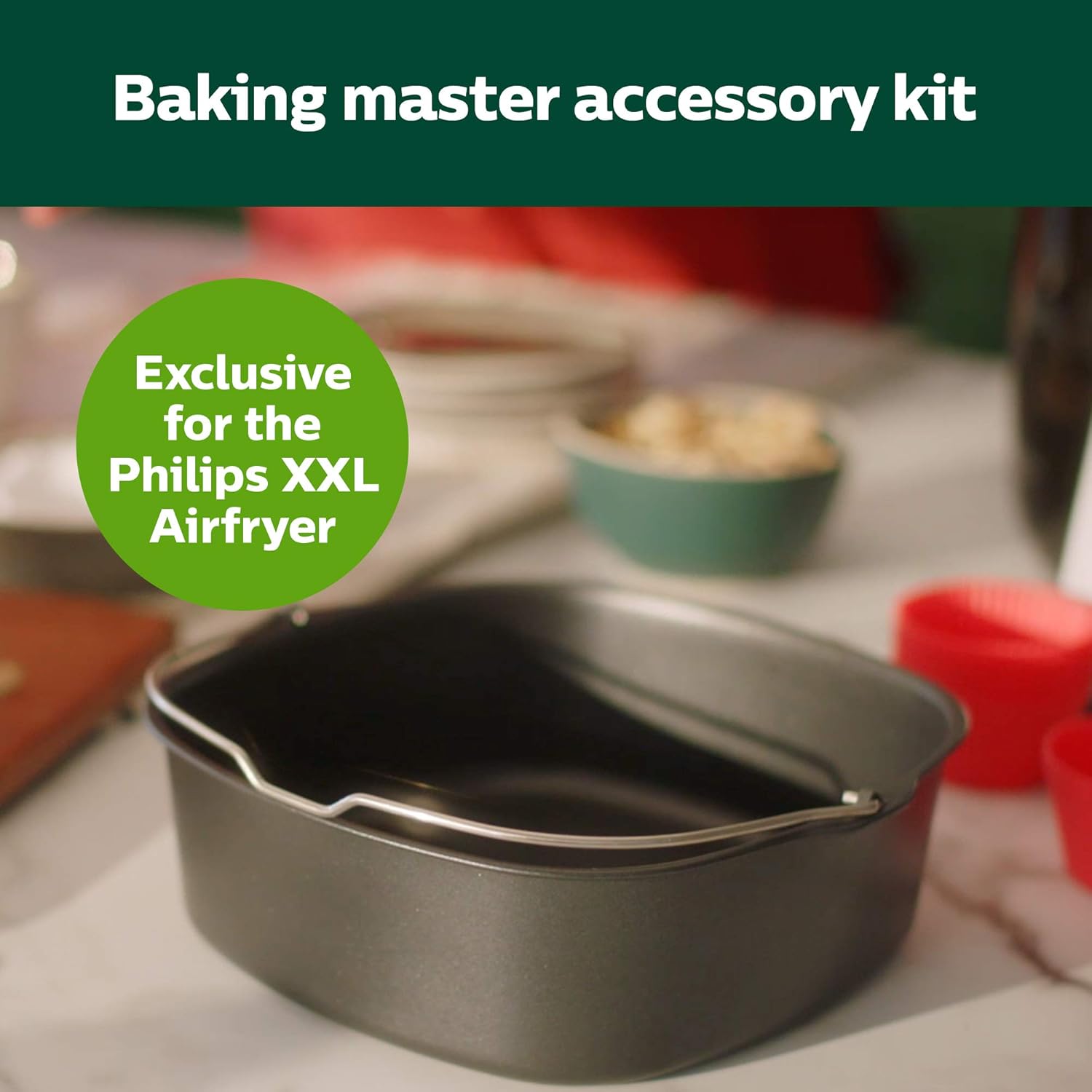 Philips Airfryer XXL Baking Master Kit for Philips Airfryer XXL models, Baking Pan and Silicone Muffin Cups, Dishwasher Safe Parts for Easy Cleaning and Storage, NutriU App, Black (HD9952/01) Secondary image