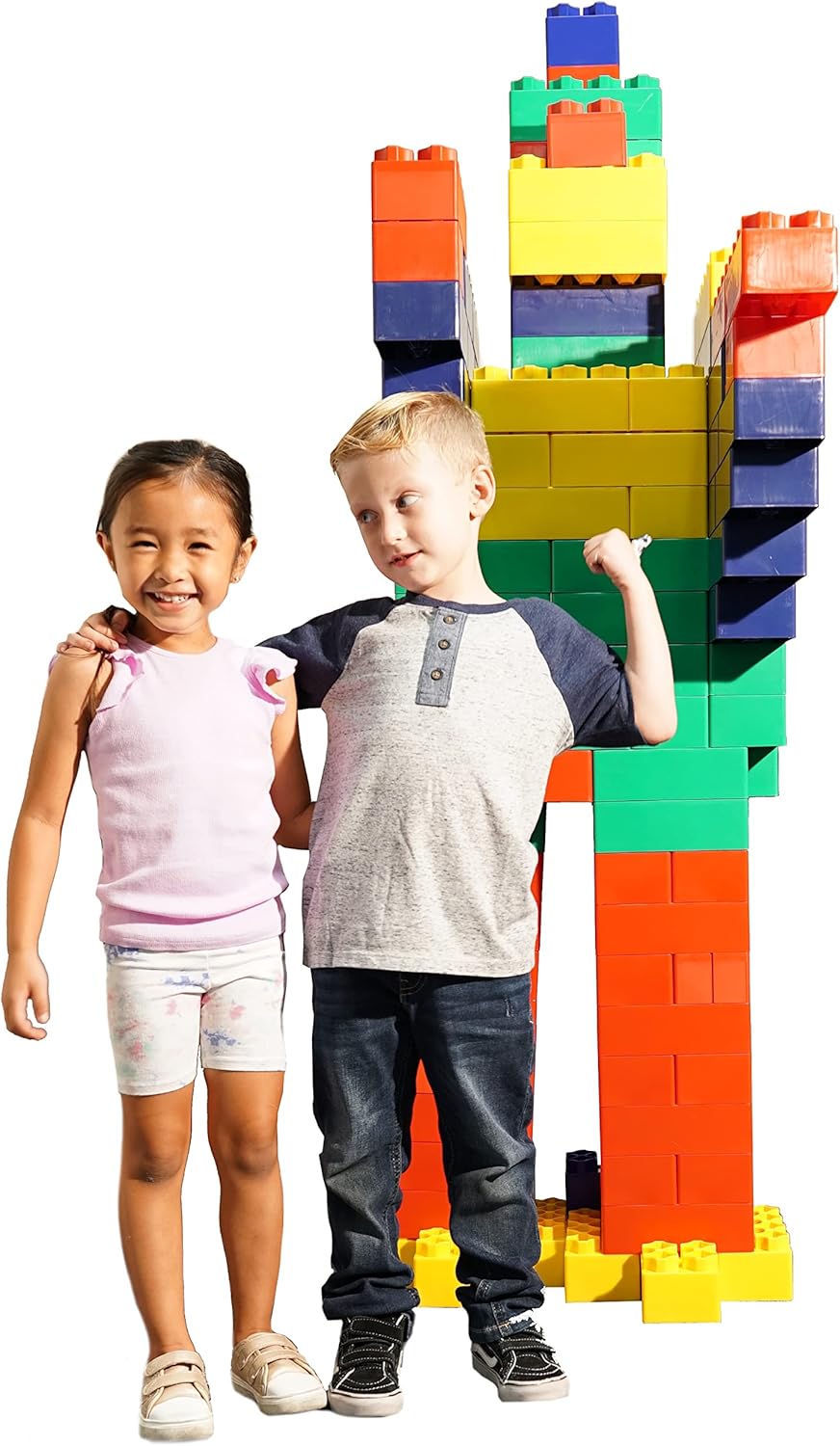 Kids Adventure 133pc Jumbo Blocks Grand Deluxe Variety Pack for Kids - 42pcs Large 8"x4" and 92pcs 4" x 4" Small Colored Blocks for Toddlers -133 Piece Value Pack - Made in The USA -Boys & Girls by Main image
