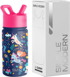 Simple Modern Kids Water Bottle with Straw Lid | Insulated Stainless Steel Reusable Tumbler for Toddlers, Girls | Summit Collection | 14oz, Unicorn Rainbows