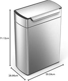 simplehuman 48 Liter dual compartment rectangular touch-bar can, Brushed Stainless Steel