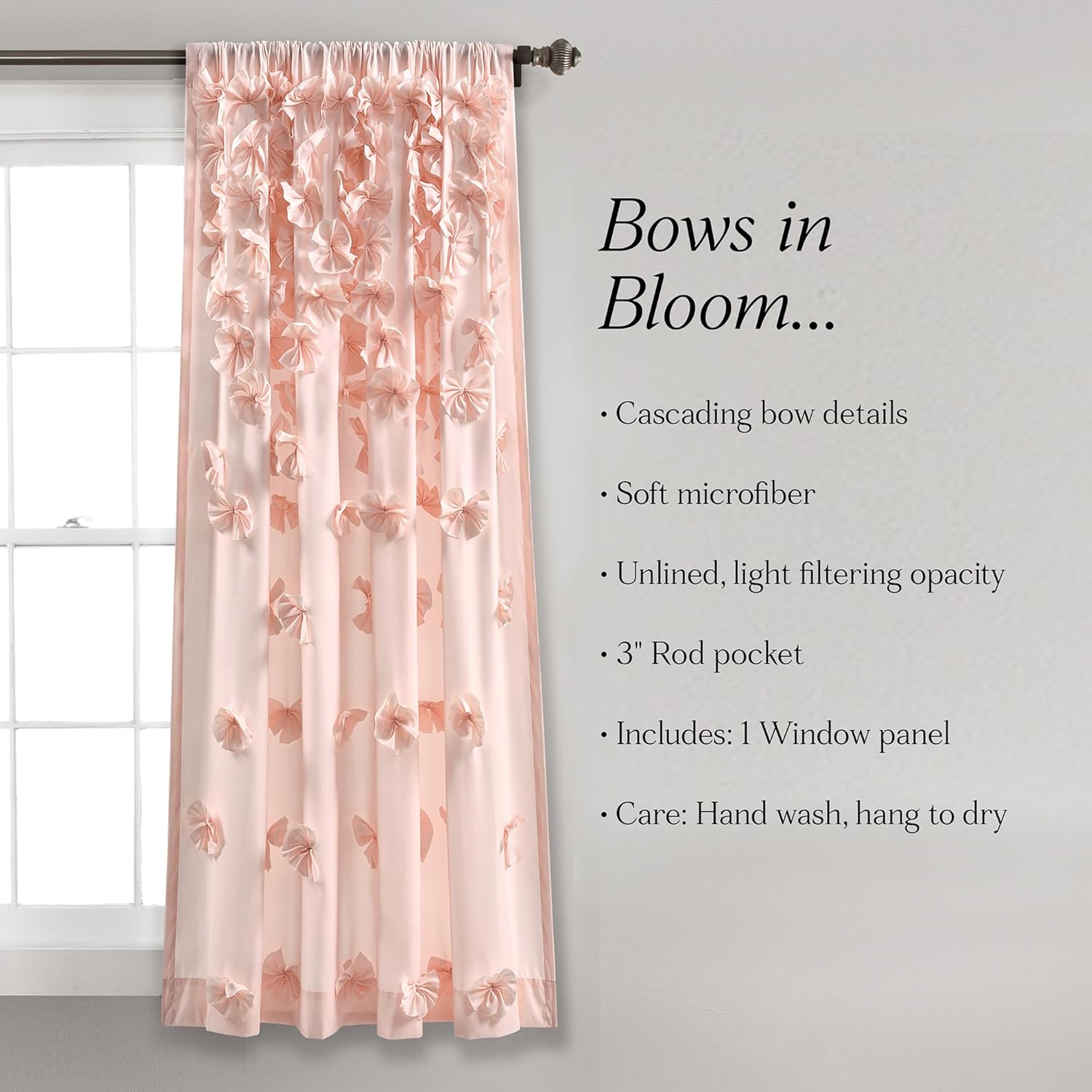 Lush Decor Riley Window Curtain Panel  54in W X 63in L Blush