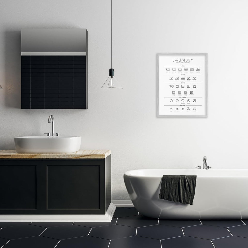 Stupell Industries Laundry Cleaning Symbols Minimal Design Gray Framed Giclee Art Design by Martina Pavlova, 24 x 30in