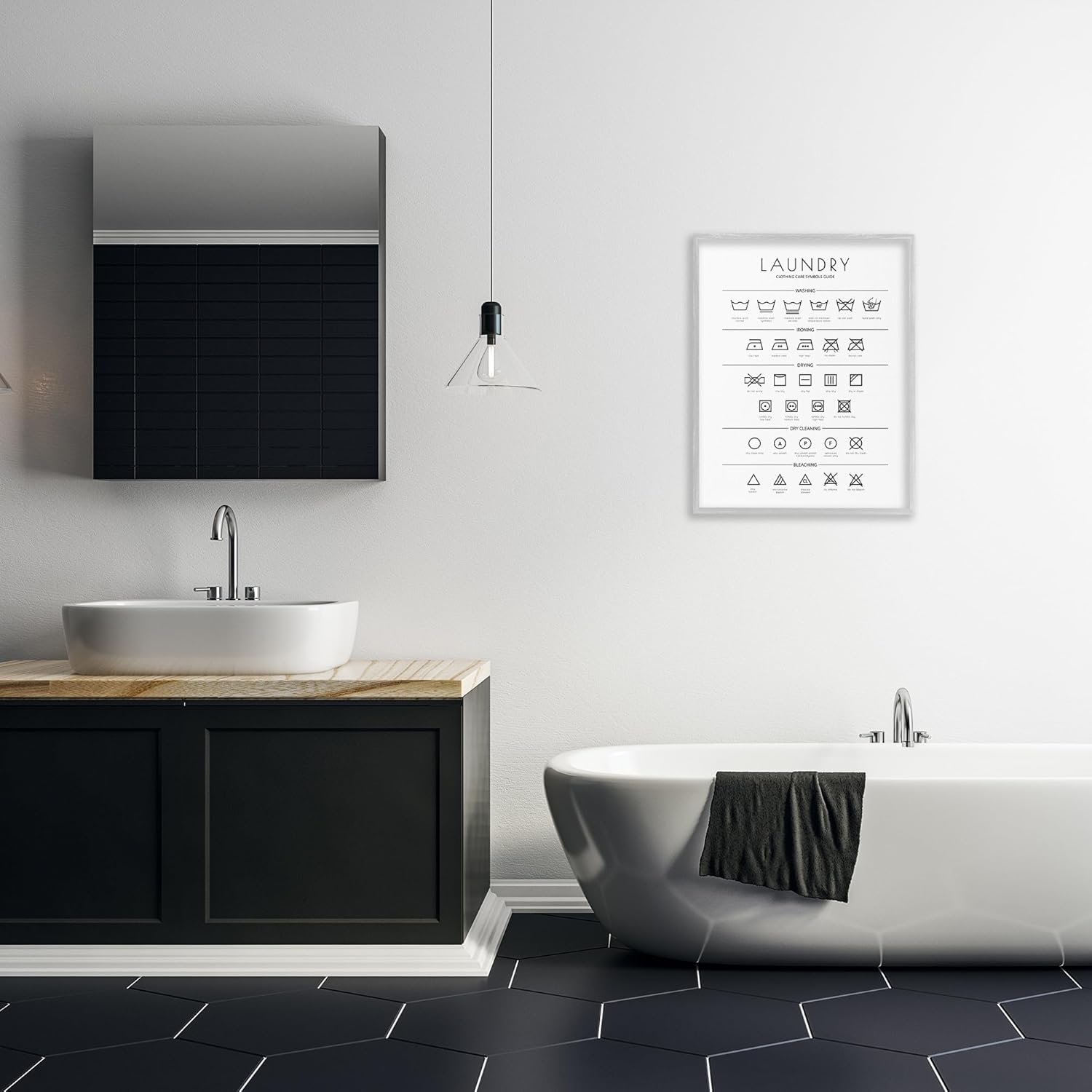 Stupell Industries Laundry Cleaning Symbols Minimal Design Gray Framed Giclee Art Design by Martina Pavlova, 24 x 30in