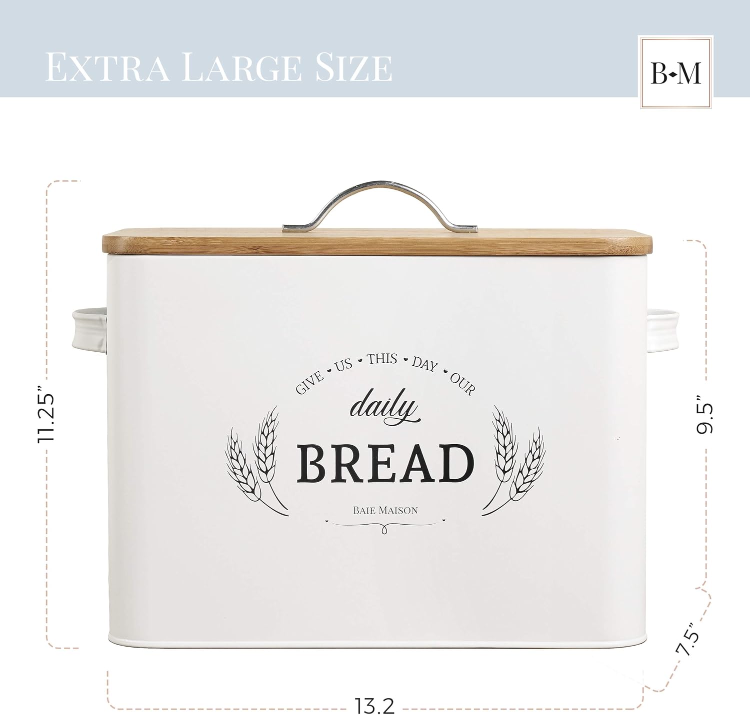 Baie Maison Extra Large White Farmhouse Bread Box for Kitchen Countertop Secondary image