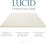 LUCID 4 Inch Ventilated Memory Foam Mattress Topper Queen