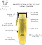 Stylecraft Saber II Professional Full Metal Body High-Torque Digital Brushless Motor Cordless Hair Clipper (Gold)