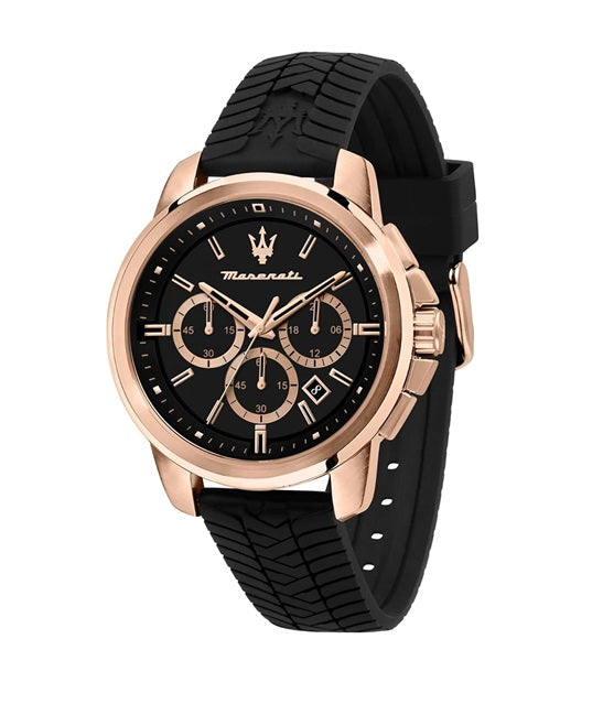 Maserati Successo 44mm Black Silicon Strap Men's Chronograph Quartz Watch R8871621012