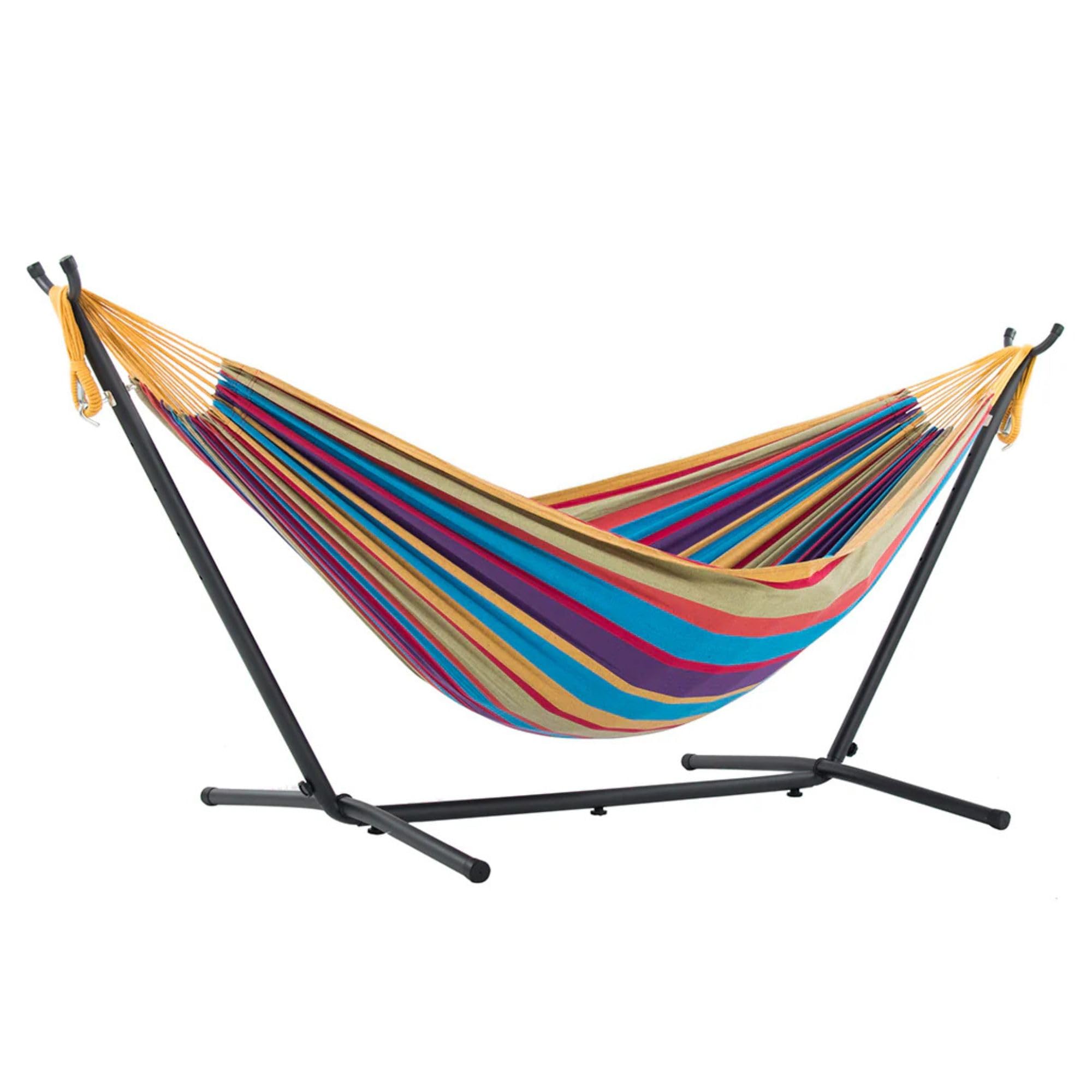 Vivere Double Cotton Hammock with Space Saving Steel Stand