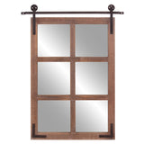 Patton Wall Decor 33x26 Sliding Barn Door Wood Window Wall Mirror, Brown