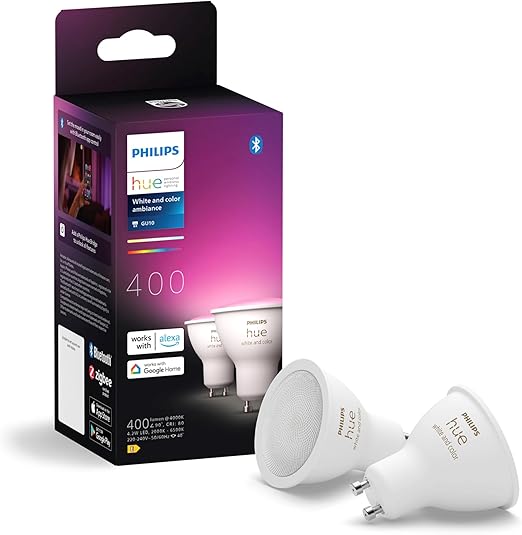 Philips Hue White Colour Ambiance Extra Warm LED Smart Spotlight, 4.2W, Bulb Shape GU10 (Pack of 2) Main image
