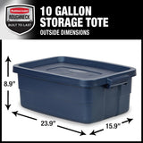 Rubbermaid RMRT100013 Roughneck Storage Tote 10 Gal Dark Indigo Metallic Pack Of 8 Container