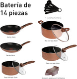 T-fal B036SE64 B036SE Excite ProGlide Nonstick Thermo-Spot Heat Indicator Dishwasher Oven Safe Cookware Set, 14-Piece, Bronze