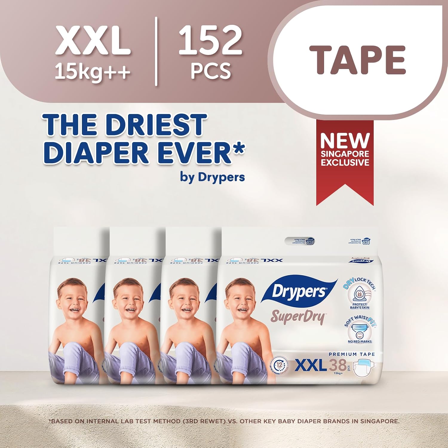 Drypers SuperDry Premium Tape XXL 38s x 4 (15kg+) - Case