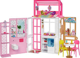 Barbie Dollhouse with 2 Levels & 4 Play Areas, Fully Furnished House with Pet Puppy & Accessories