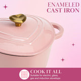 Paris Hilton Enameled Cast Iron Dutch Oven Heart-Shaped Pot with Lid, 2-Quart, Pink