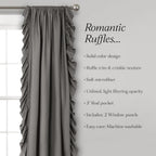 Lush Decor Reyna Ruffle Window Curtain Panel Set Pair 54in W X 84in L Gray Flowy Curtain Set