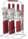 Cambridge Silversmiths Temptation Red 16-Piece Flatware Set Rack-JE