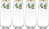 Lenox 889237 Holiday 4-Piece Stemless Flute Set, Christmas Theme