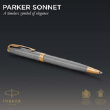 PARKER 1931492 Sonnet Ballpoint Pen,Medium Point Black Ink, Prestige Chiselled Silver with Gold Trim