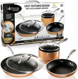 Gotham Steel Copper Cast 5 Piece Cookware, Pots and Pan Set with Triple Coated Nonstick Copper Surface & Aluminum Composition for Even Heating, 100% Non-Toxic, Oven, Stovetop & Dishwasher Safe