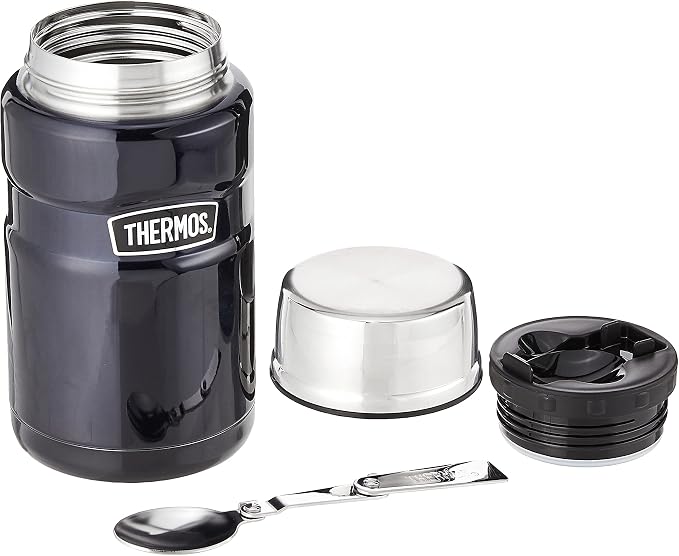 Thermos Stainless Steel Food Jar with Folding Spoon, Midnight Blue, 700ml
