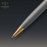 PARKER 1931492 Sonnet Ballpoint Pen,Medium Point Black Ink, Prestige Chiselled Silver with Gold Trim