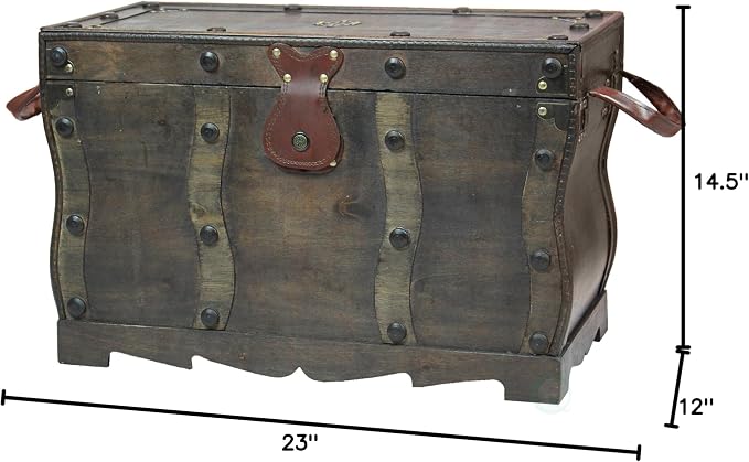 Antique Style Distressed Wooden Pirate Treasure Chest, Coffee Table Trunk