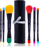 SHANY Vegan Makeup Brushes - LUNA - 6 PC Double Sided Travel Make up Brushes with 12 unique Bristles - with Brush storage Pouch - Synthetic