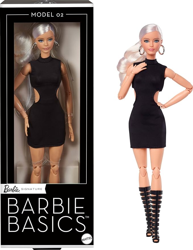 Barbie Basics Model 02 Collector Doll with Blonde Hair, Black Mini Dress & Gladiator Boots