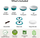 Neoflam 52102 Midas PLUS 9piece Ceramic Nonstick Cookware Set With Detachable Handle Emerald Green