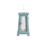 Stonebriar Coastal Worn Blue Wooden Tea Light Candle Lantern with Handle