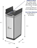 EKO Phantom-T 50 Liter / 13.2 Gallon Vertical Motion Sensor Trash Can, Brushed Stainless Steel Finish