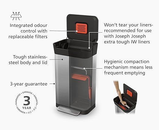 Joseph Joseph 30030 Titan Trash Compactor, 33.8 x 39 x 68.5cm, Stainless-Steel