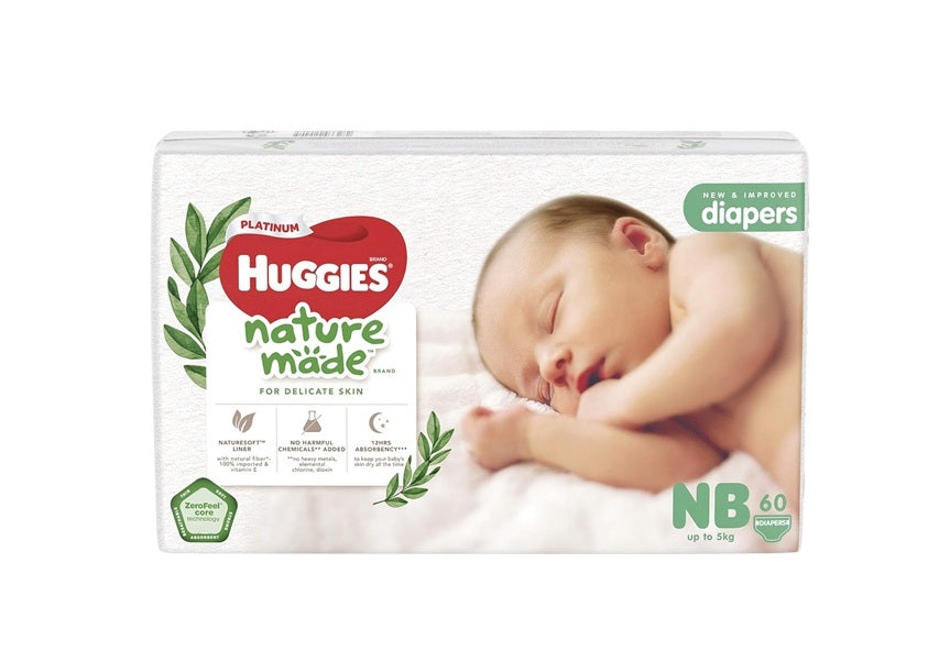Huggies Platinum Naturemade Tape Diapers, NB, 60ct (Pack of 3) Main image