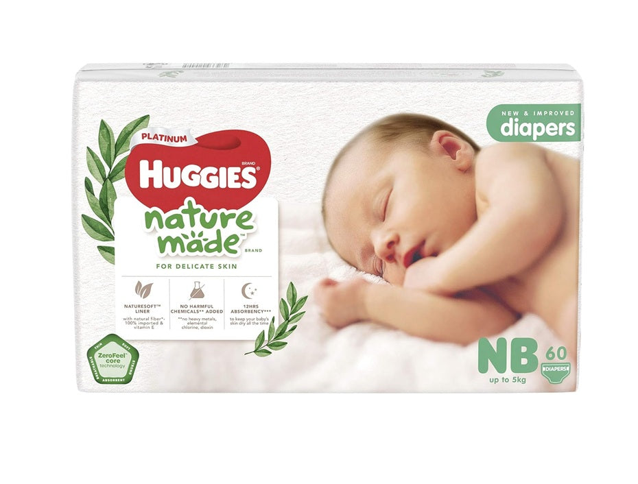 Huggies Platinum Naturemade Tape Diapers, NB, 60ct (Pack of 3)