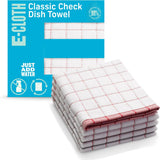 E-Cloth Classic Check Dish Towel, Premium Microfiber Cleaning Cloth, Ideal Kitchen Dish Drying Towels, Washable and Reusable, 100 Wash Guarantee, Red, 4 Pack