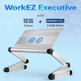 Uncaged Ergonomics Adjustable Laptop Stand for Desk, 2 Fans, 3 USB Ports, Folding, Collapsible