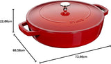 STAUB 12612406 Cast Iron Round Saute Pan With Chistera Lid 24cm Cherry