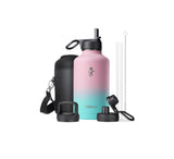 Coolflask Water Bottle Insulated 64 oz with Straw & 3 Lids, Half Gallon, Bubblegum Princess