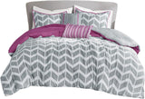 Intelligent Design Cozy Comforter Set Geometric Design Modern All Season Vibrant Color Bedding Set With Matching Sham Decorative Pillow FullQueen Nadia Purple 5 Piece