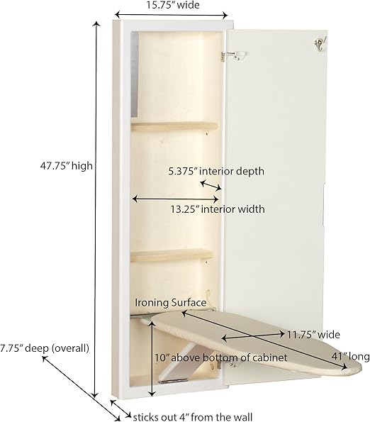 Household Essentials In-Wall Recessed Ironing Cabinet With Storage Shelves, White Secondary image