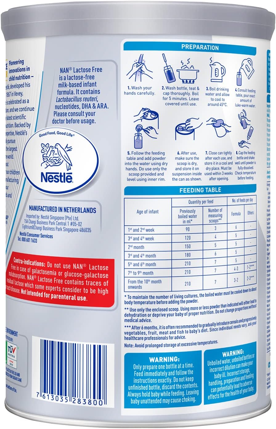 Nestlé NAN Stage 1 Lactose Free Infant Milk Formula 0to12 months 400g