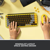 Logitech POP Keys Mechanical Wireless Keyboard with Customisable Emoji Keys, Durable Compact Design, Bluetooth or USB Connectivity, Multi-Device, OS Compatible - Blast Yellow