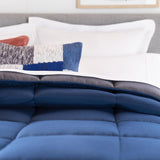 Oversized Queen, Navy/Graphite : LINENSPA Reversible Down Alternative Quilted Comforter with Corner Duvet Tabs - Navy/Graphite - Oversized Queen