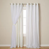 Exclusive Home Catarina Layered Solid Room Darkening Blackout and Sheer Grommet Top Curtain Panel Pair, 52"x84", Vanilla