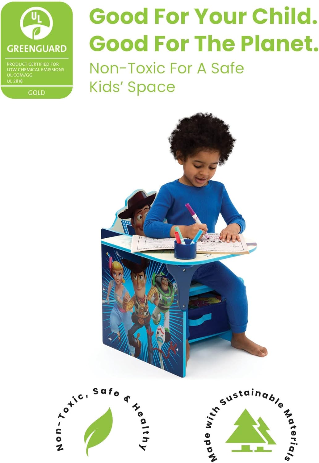 Delta Children Chair Desk with Storage Bin - Ideal for Arts & Crafts, Snack Time, Homeschooling, Homework & More - Greenguard Gold Certified, Disney Toy Story 4 Main image