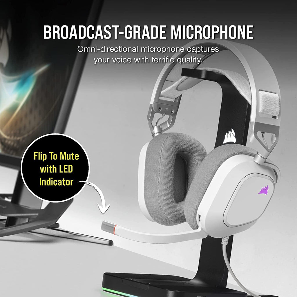 Corsair HS80 RGB USB Premium Gaming Headset with 7.1 Surround Sound, White, Large