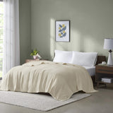 Madison Park Freshspun Basketweave Luxury Cotton Blanket Natural 66x90